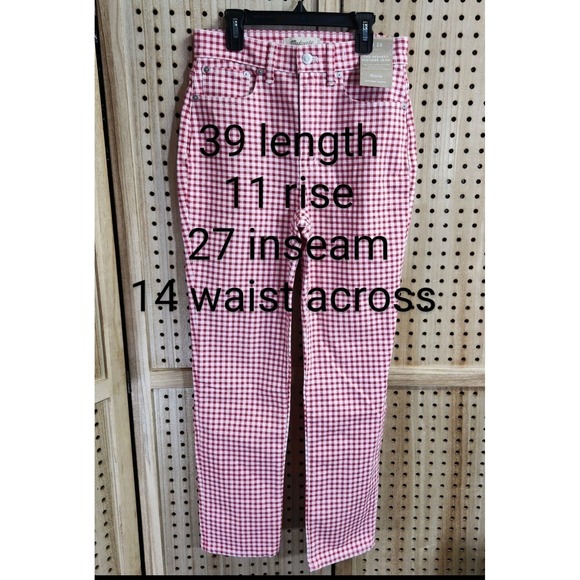 NWT Madewell The Perfect Vintage Ankle Jean Red Gingham Check W 26 Fitted Taper - Picture 13 of 13